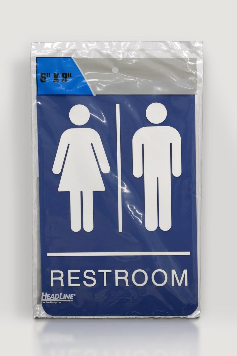 Headline Sign 5212 Women and Menâ€™s Restroom ADA Sign with Grade 2 Braille and Tactile Graphics, 6" x 9", Blue/White, Made in USA - Image 3